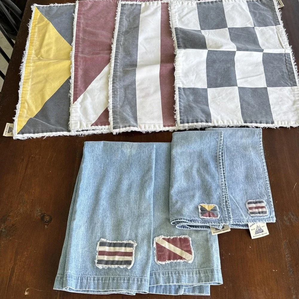 Nautical Signal Flag Sailboat Placemat Set (4) + 4 Kitchen Towels Dickie Walker